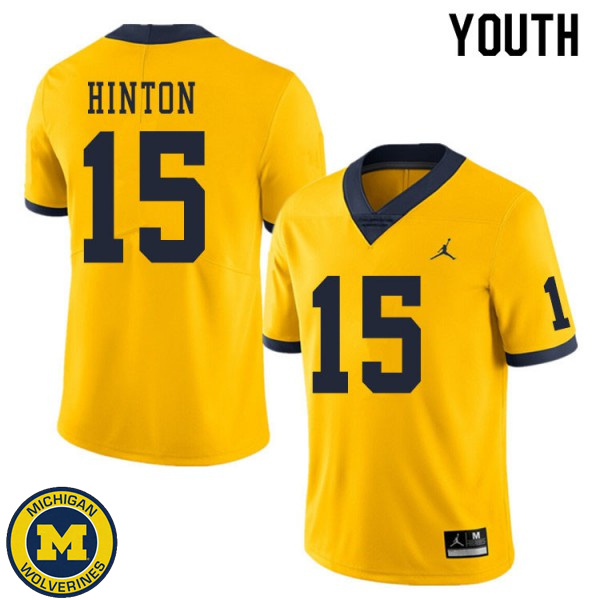 Youth Michigan Wolverines #15 Christopher Hinton Yellow Official Game Jersey